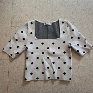 Urban Outfitters Cream Knit Cropped Top with Black Polka Dots